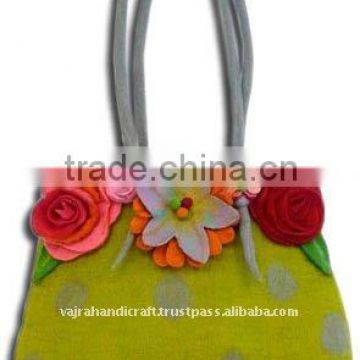 Nepal Custom Made 100% Wool Felt Green Handbags Women Bags
