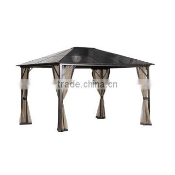 hardtop roof sun shelter polycarbonate BBQ gazebo with mosquito netting10x12 ft