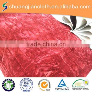 manufacturer wholesale red solid color polyester crushed spandex velvet fabric/korea velvet fabric