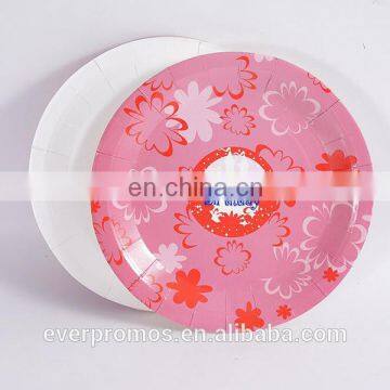 New Product Free Sample Food Grade Paper Material/Pink Flower Birthday Paper Plates