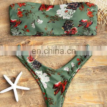 Women's Bandeau Tube Top Digital Double-Sided Print Split Swimsuit Swimsuit Bikini