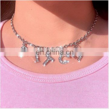 DIY Accept Famale Luxury Letter Necklace Women capital Pendant Necklace Sparking Bling Hip Hop Gift Crystal Choker Jewelry