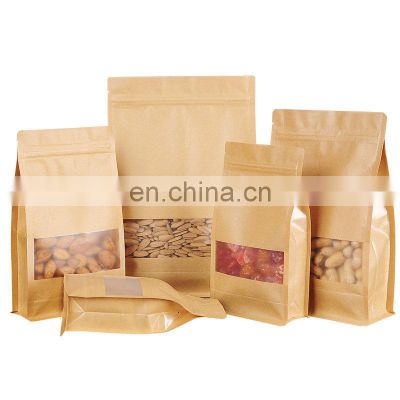 Ziplock stand up pouch dried food biodegradable kraft paper food packaging bags with windows