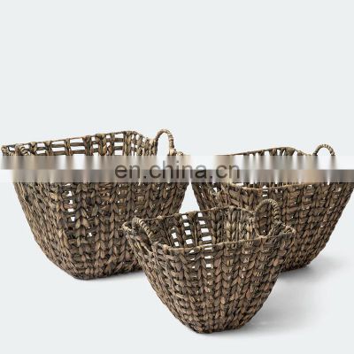 Durable Black Water Hyacinth Storage Basket Set Of 3 Natural Handwoven Wholesale Vietnam Manufacturer