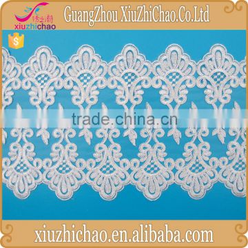 T0445-1-33A(3.4) New pattern design fancy french white embroidery polyester wide lace trim for garment decoration