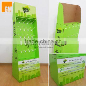 custom cardboard material advertising floor hook display stand