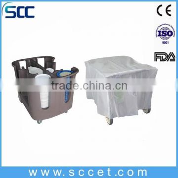 4 dividers Plastic Dish Transfer Cart, Coffee color