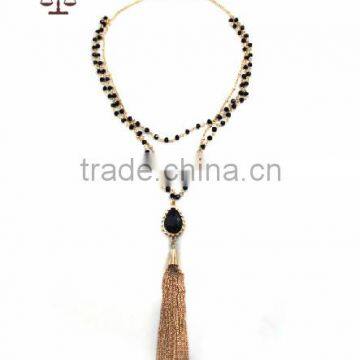Black beaded tassel necklace