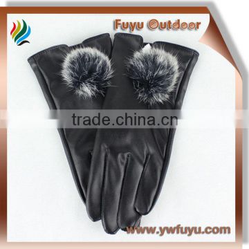black ladies cheap PU synthetic leather gloves