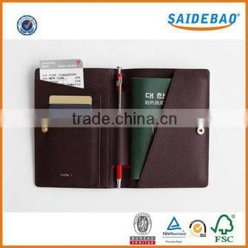 Dongguan factory direct custom passport holder with button closed,Multi-fuction leather passport cover with pen