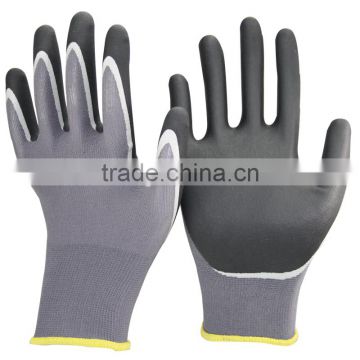 NMSAFETY EN388 4121 13 gague grey nylon liner coated double nitrile on palm waterproof safety work gloves