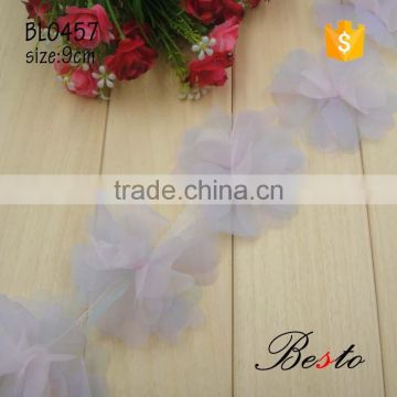 Chic ruffle lavender chiffon fabric flower trim for kid dress decoration