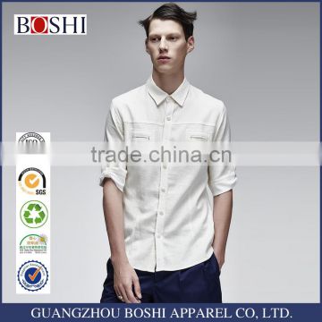 2015 New Stylish England Style Tops For Solid White Linen Leisure Shirt