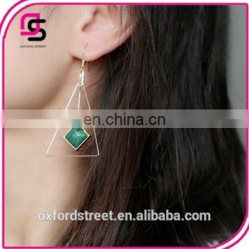 Europe and the United States fashion jewelry triangle synthetic green pine natural stone long earrings