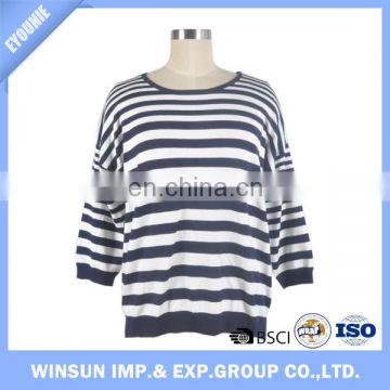 Spring Viscose/Nylon Navy and White Striped Pullover Christmas Women Sweater