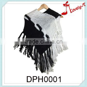 fashion girls knitted knitwear patterns crochet knitting poncho sweater with collar and tassel
