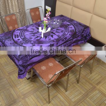Indian Cotton Table Cloth Purple Compass Zodiac Printed Dinning Table Cloth Vintage Wall Hanging Throw Bed Sheet Cover TC29