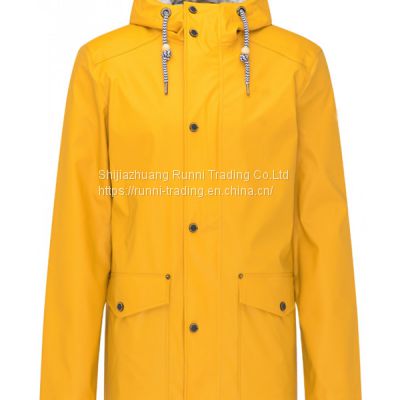Wholesale yellow can be customized Men’s PU rain jacket with lining         polyurethane waterproof jacket