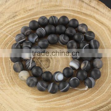 AB0157-2 Natural Matte Black Striped Agate Beads                        
                                                Quality Choice