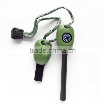 survival fire starter with compass and whistle green