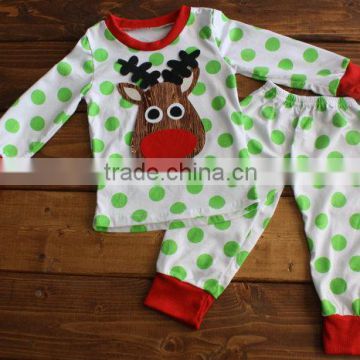 children christmas pajamas/organic cotton pajamas red&green dot&stripe