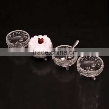 clear round shaped glass ice cream bowl with foot