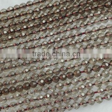 4mm natural genuine round faceted smoky quartz loose beads