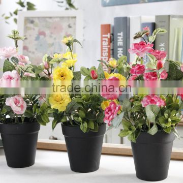 Home wedding decoration artificial silk roses small potted bonsai
