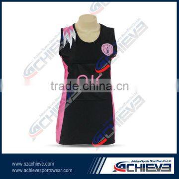 GK velco bibs netball bodysuits pink black netball dress