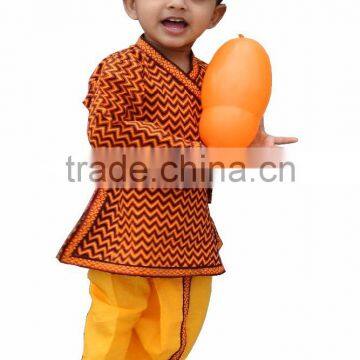 Jaipuri Bandhej Orange And Yellow Kurta Dhoti