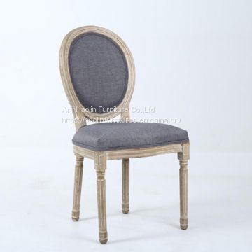 Vintage Wooden Dining Chair with Linen Grey