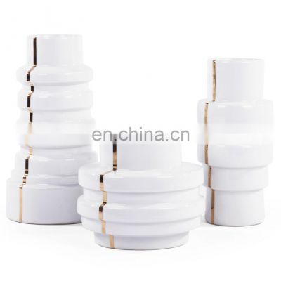 Direct Manufacturer Bright White And Gold Luxury Flower Vases Big Golden Ceramic Vase For Home Decoration