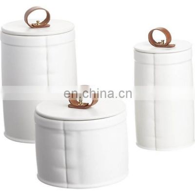 white leather cover canister sets
