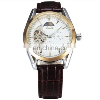Simple Luxury SEWOR 1295 Men Automatic Mechanical Leather Strap Custom With Your Logo Wrist Watches