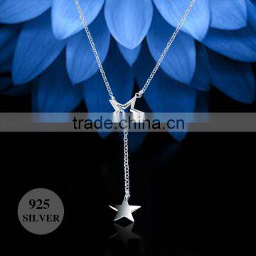 Anniversary sterling silver personalized double star fancy long chain necklace