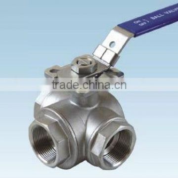 manual operation three-way stainless steel medium/low pressure ball valve with direct mounting pad apply to water/oil/gas
