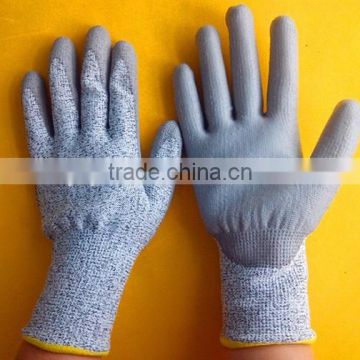 13 gauge seamless knitted HPPE PU coated cut resistant gloves