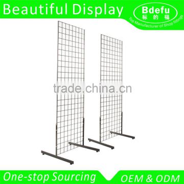 Metal Chrome Gridwall Panel Tower with T-Base Floorstanding Display Kit
