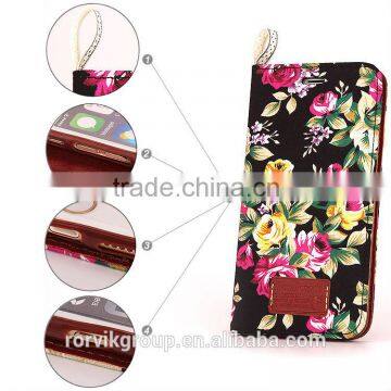 Unique design wallet leather case floral leather case for iphone