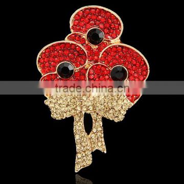 2015 New rhinestone poppy flowers crystal brooch