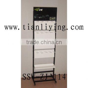 battery/hook display stand;battery display metal rack with hooks and shelves