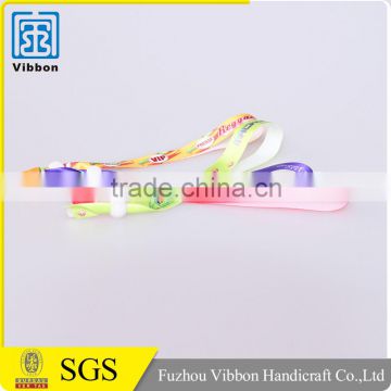 one time use heat transfer printed satin wristband with plastic clip