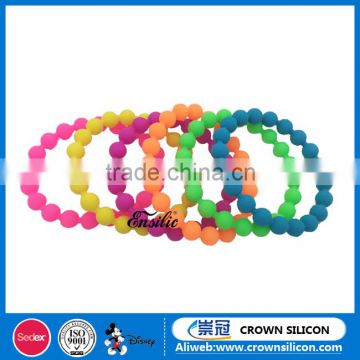 Free sample!!colourful silicone bead bracelet, cheap custom silicone bead wristband, silicone rubber ball bracelet band