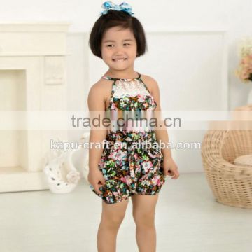 New Arrival Baby Cute Design Girls Satin Floral Lace Backless Sling Cotton Jumpsuit Romper For Kids