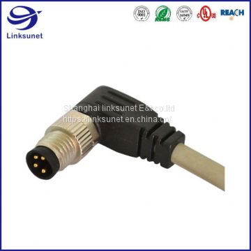 M8 90° Screw Type Unshielded 4 Pin Waterproof connector and Wire for automotive wire harness