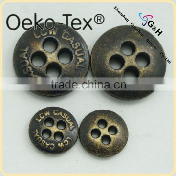 Special Zinc Alloy 4 hole button with custom logo metal 4 hole button