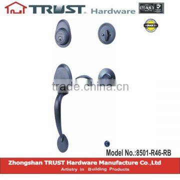 8501-R46-RB:TRUST Solid Brass Strong Handle Lockset with Brass cylinder