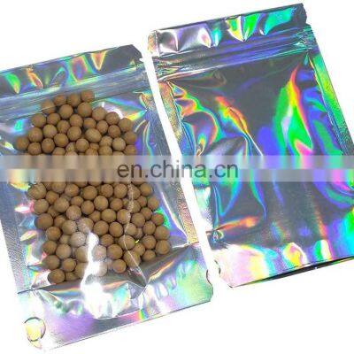 Holographic Mylar Zip lock Bags Aluminum Foil Hologram Food Pouch Stand up Zipper Reclosable Holographic Bag with Zip
