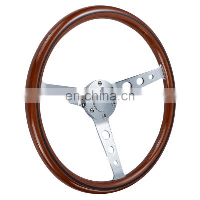volante universal wood car steering wheel 380mm 15 inch , Vintage Chrome Dark wooden steering wheel