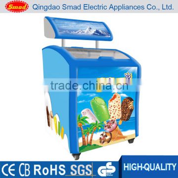 Commercial Portable sliding curved glass door mini chest freezer for ice cream